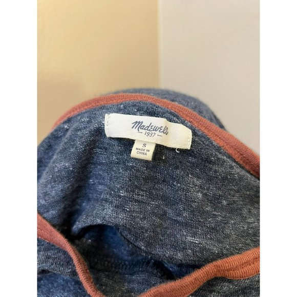 Madewell Women's T-Shirt Linen Round Neck Blue Brown 3/4 Sleeve Size Small - Picture 4 of 4